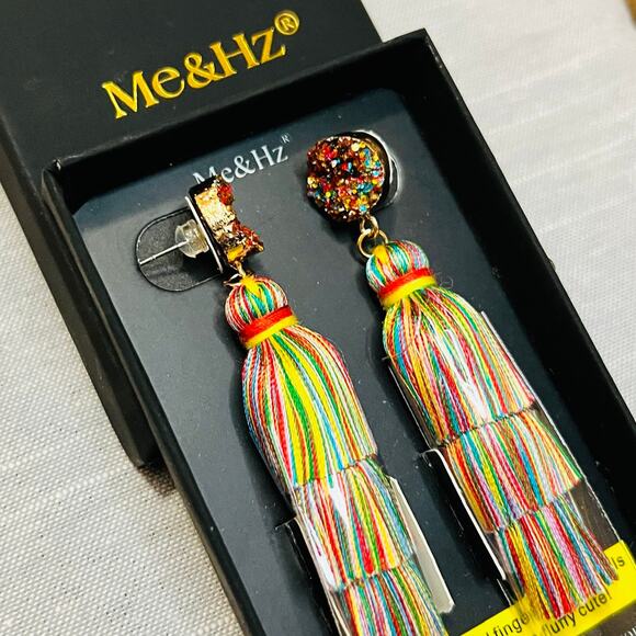 New Me&Hz Colorful Drusy Tiered Tassel Stud Earrings - Picture 1 of 5